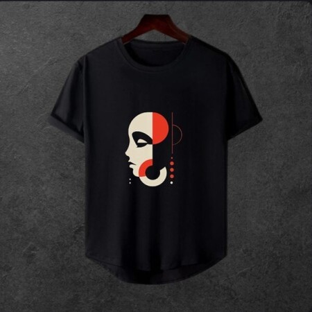  Unisex Oversize Modern Boy Pamuklu Etek Oval Siyah Baskili T-shirt